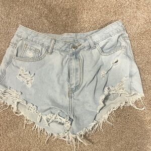 Distressed Light Blue Denim Shorts